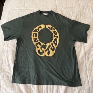 Acne Dark Green Tee with Bold Yellow Logo